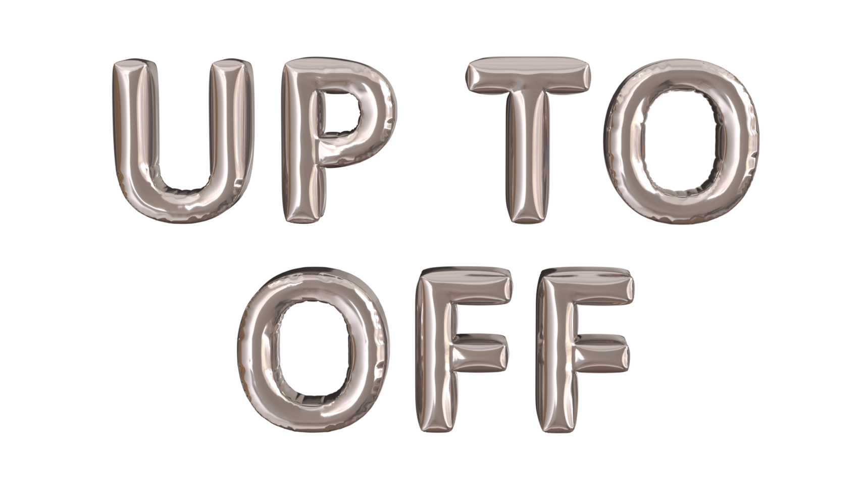 3d rendering of silver foil balloons text of up to off suitable for advertising content png