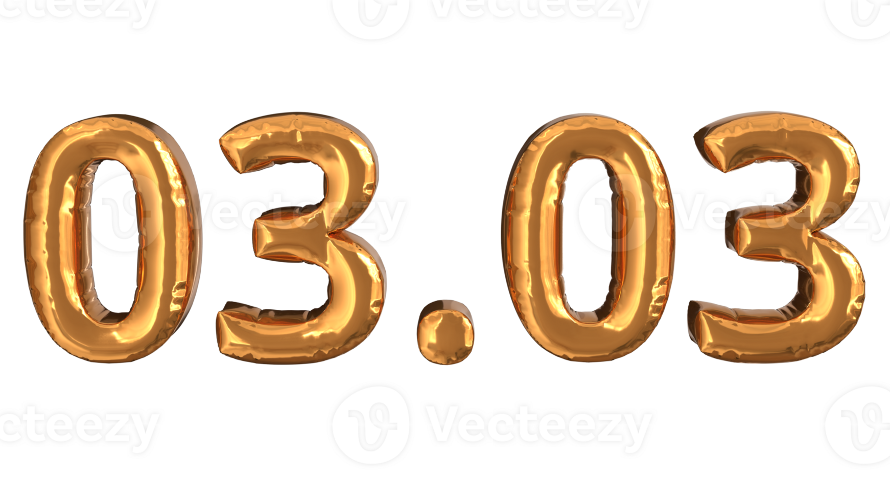 3d rendering of gold foil balloons at event 03.03, suitable for advertising content png