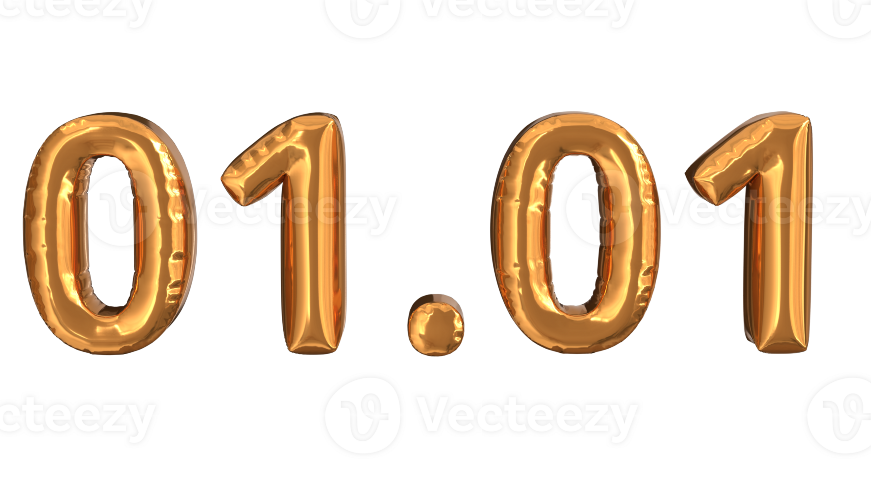 3d rendering of gold foil balloons at event 01.01, suitable for advertising content png