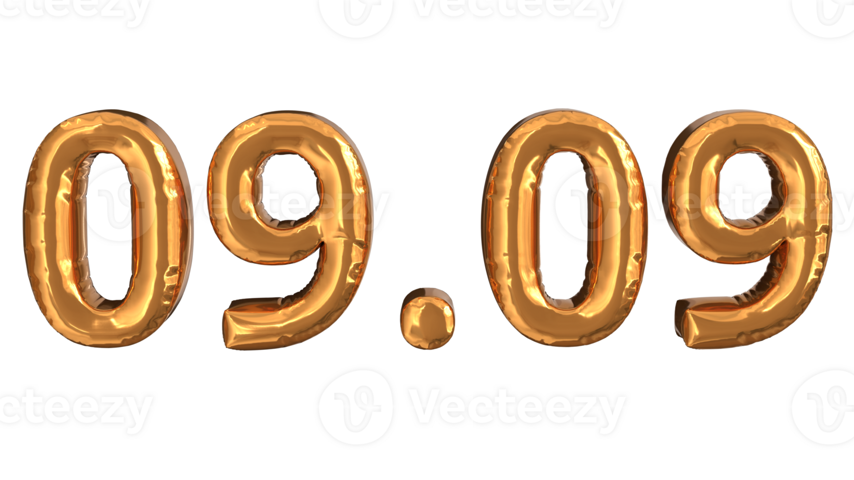 3d rendering of gold foil balloons at event 09.09, suitable for advertising content png