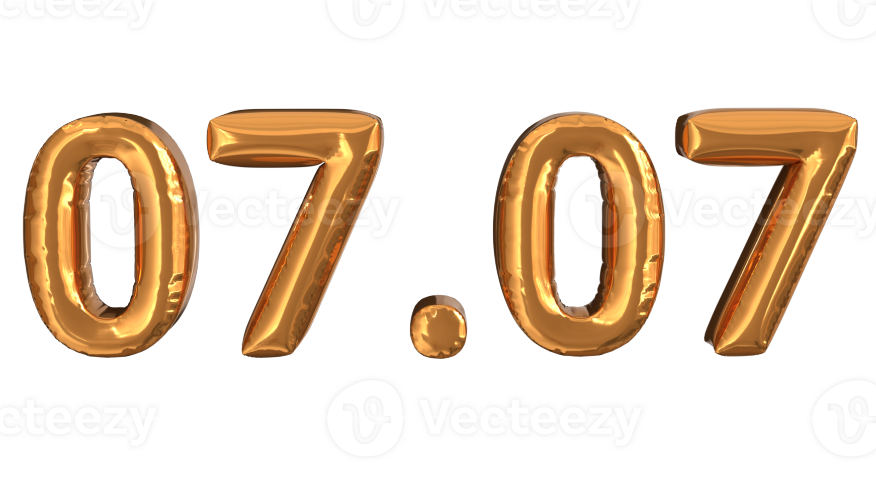 3d rendering of gold foil balloons at event 07.07, suitable for advertising content png