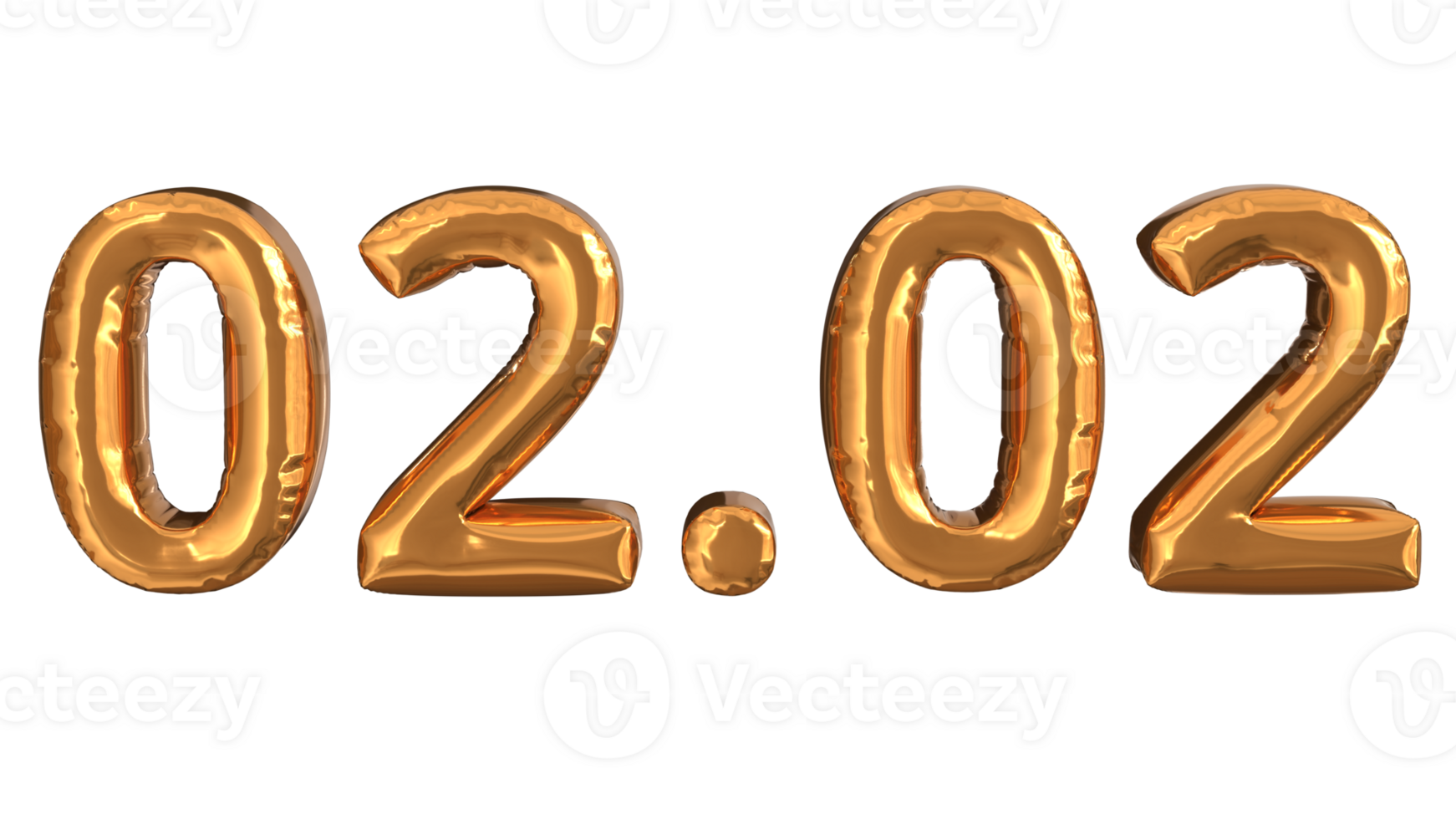 3d rendering of gold foil balloons at event 02.02, suitable for advertising content png