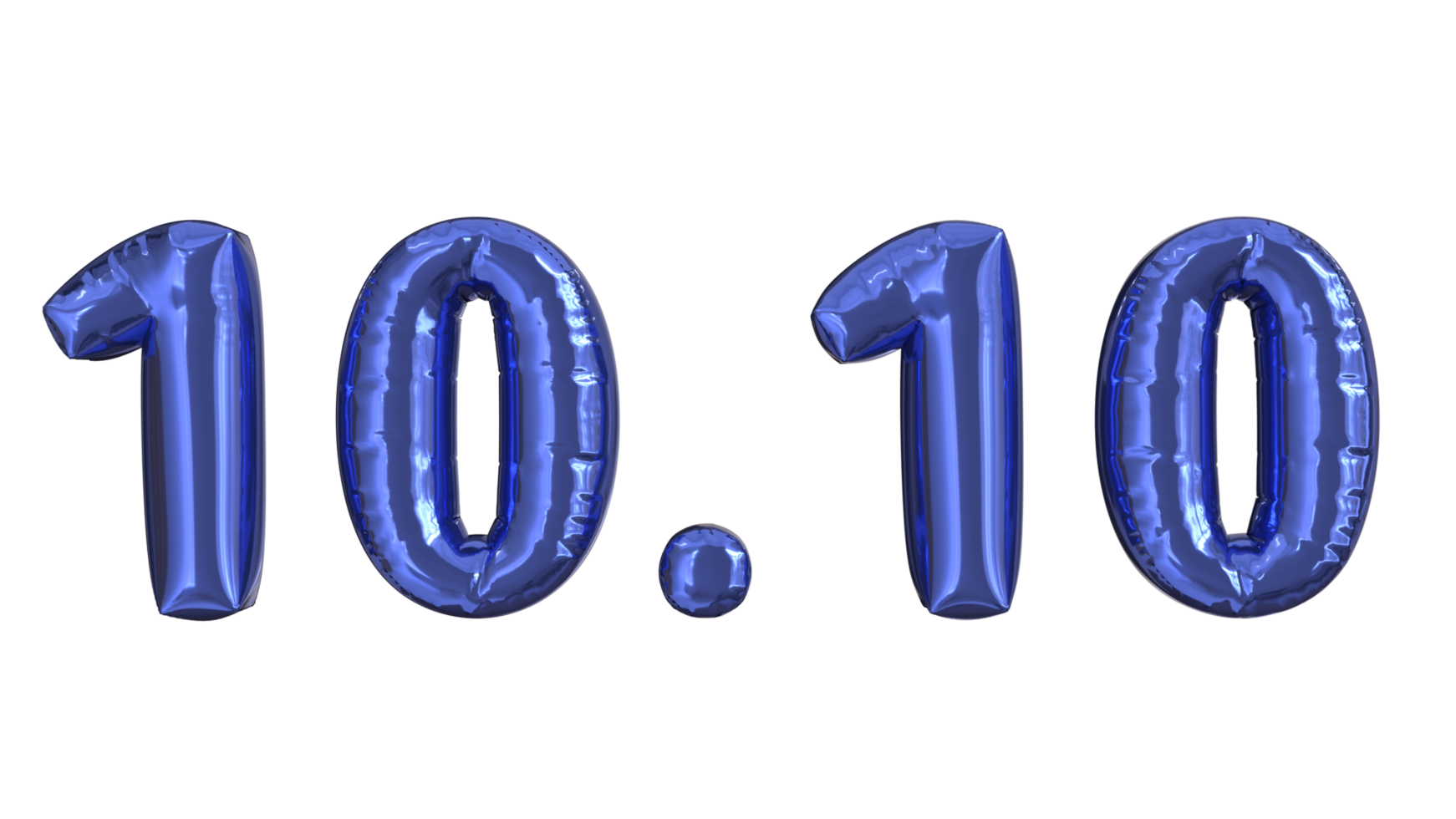 3d rendering of blue foil balloons at event 10.10, suitable for advertising content png