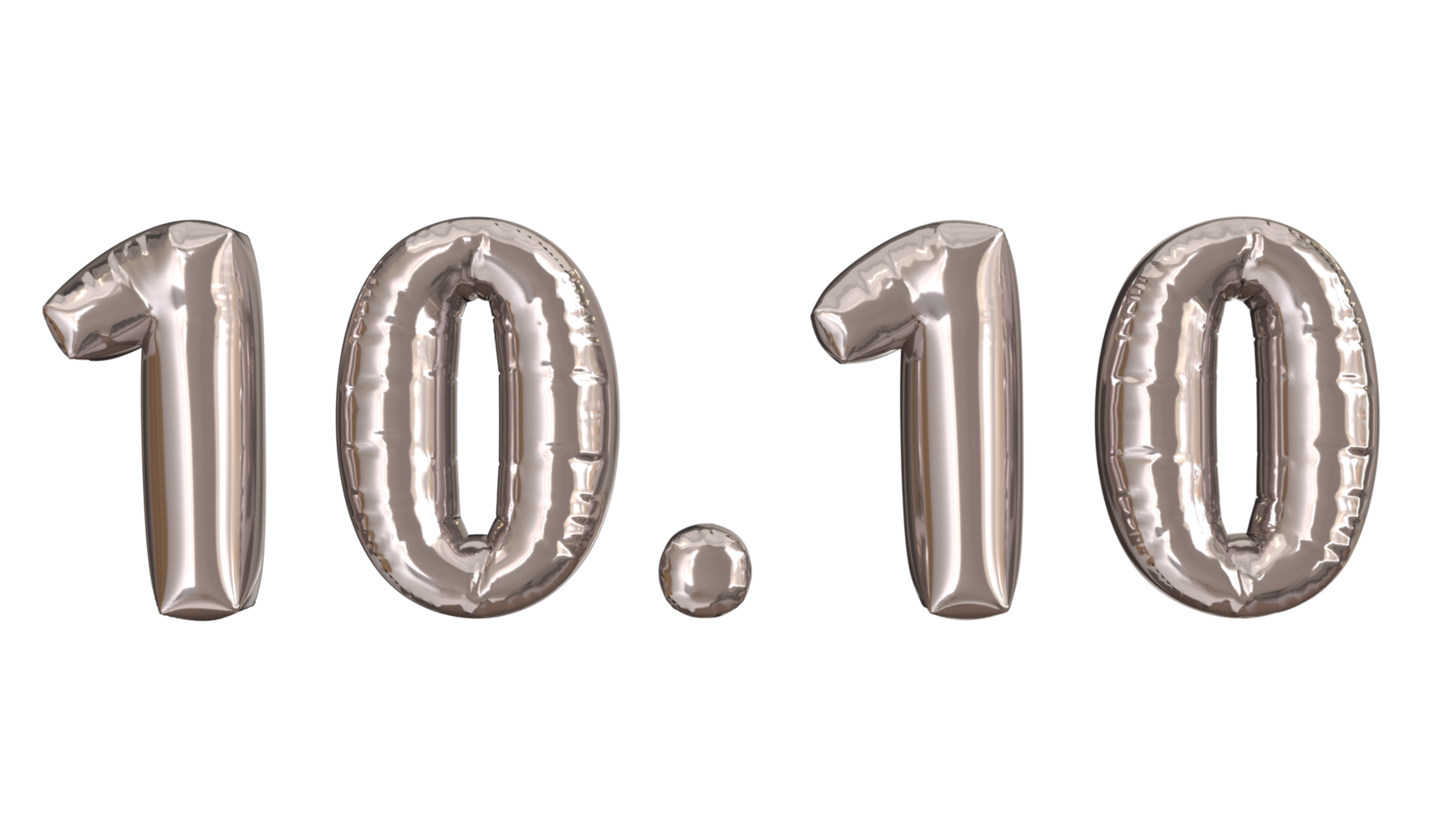 3d rendering of silver foil balloons at event 10.10, suitable for advertising content png