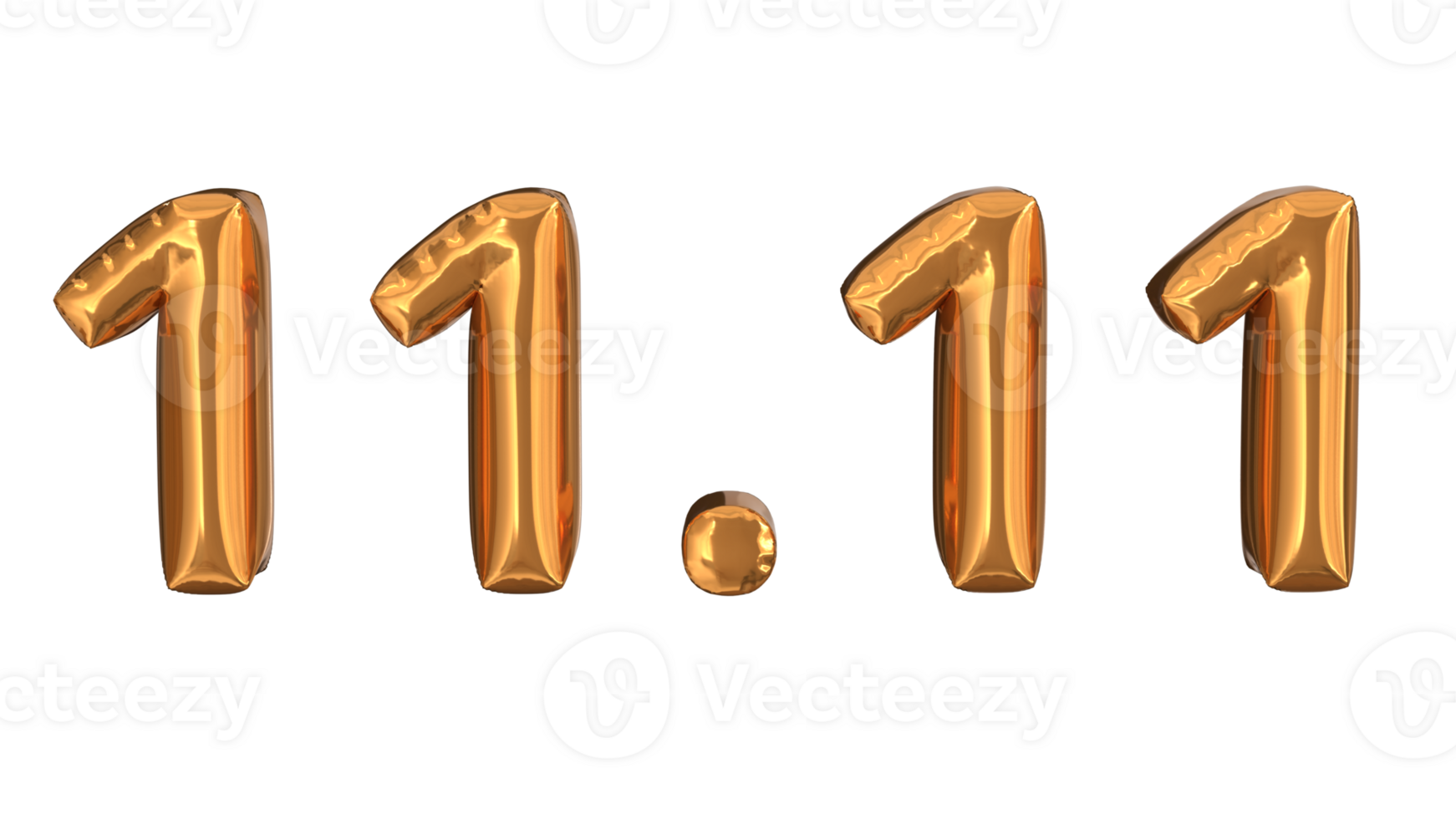 3d rendering of gold foil balloons at event 11.11, suitable for advertising content png