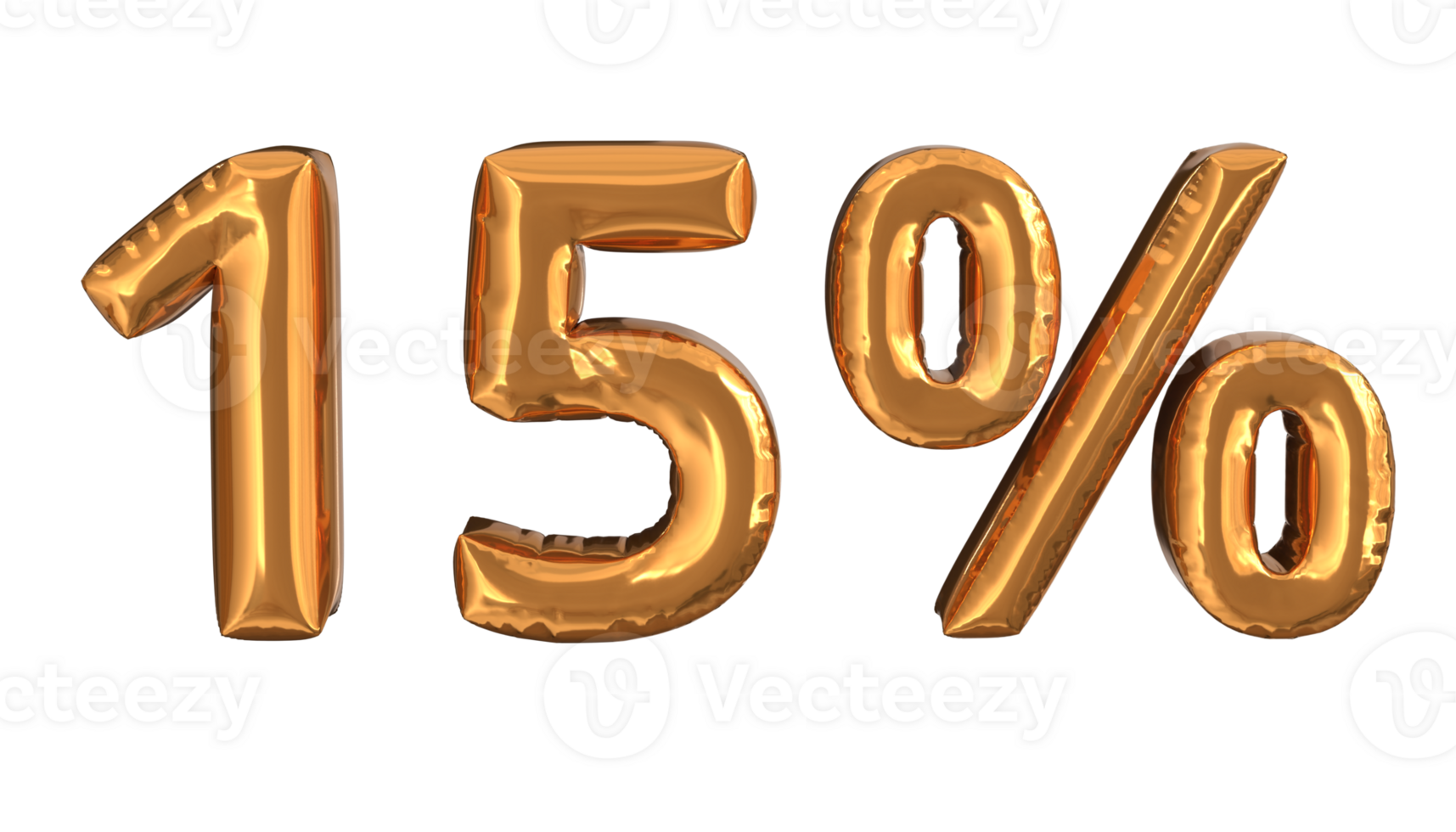 3d rendering of gold foil balloons text of percentage, suitable for advertising content png