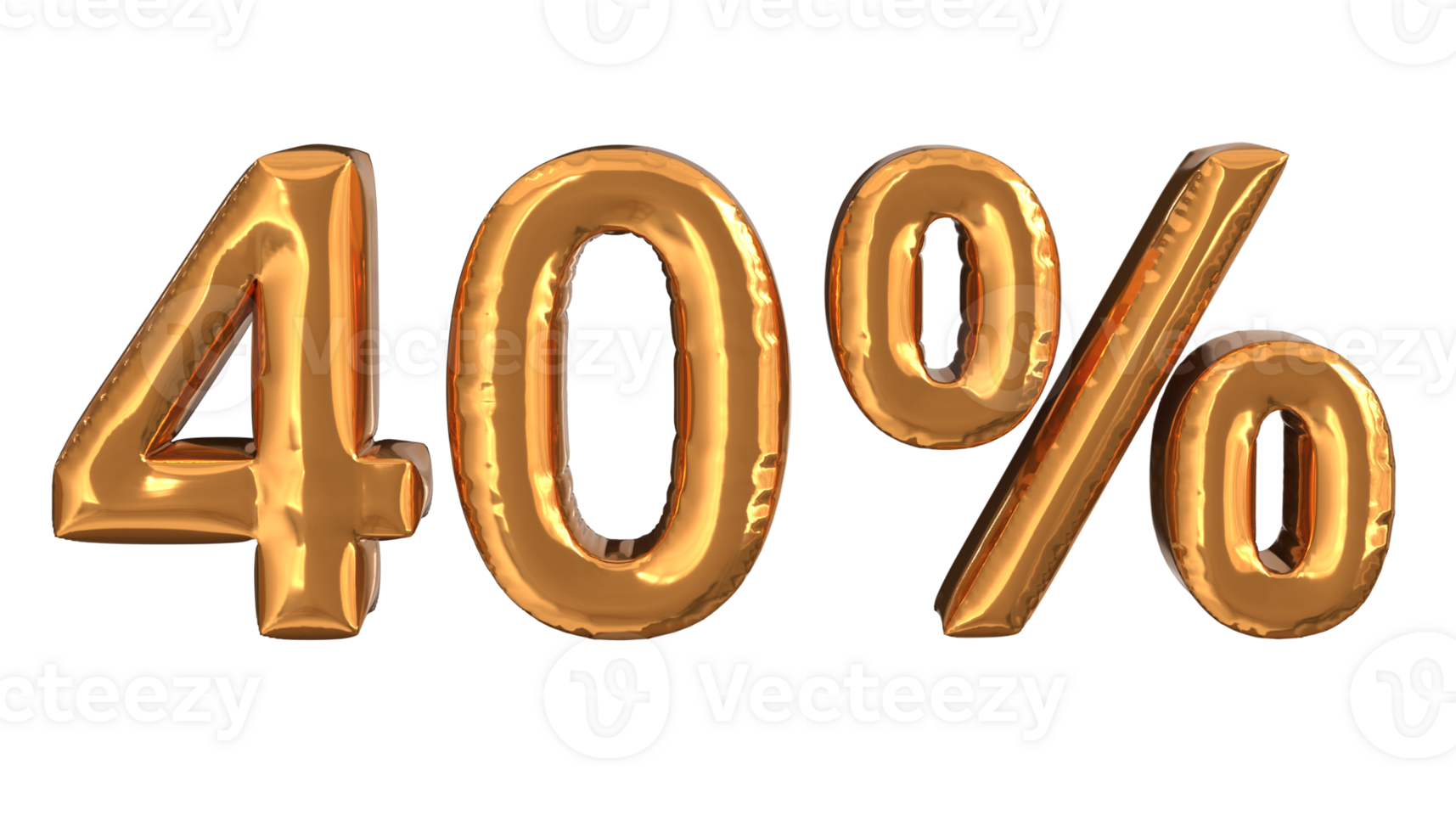 3d rendering of gold foil balloons text of percentage, suitable for advertising content png