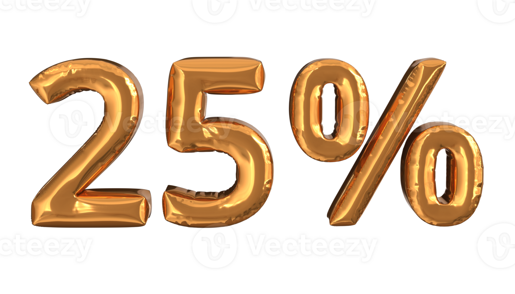 3d rendering of gold foil balloons text of percentage, suitable for advertising content png