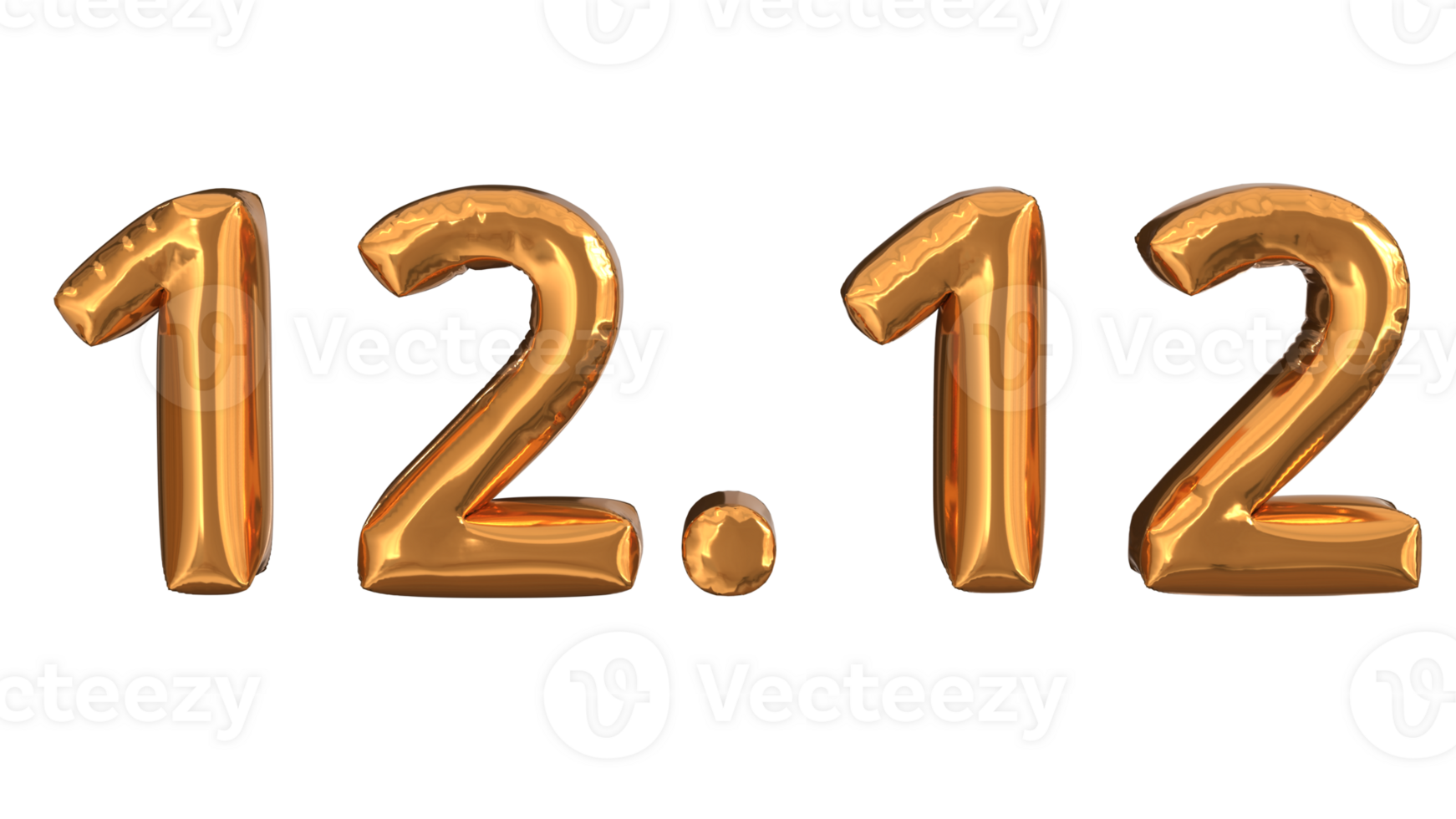 3d rendering of gold foil balloons at event 12.12, suitable for advertising content png