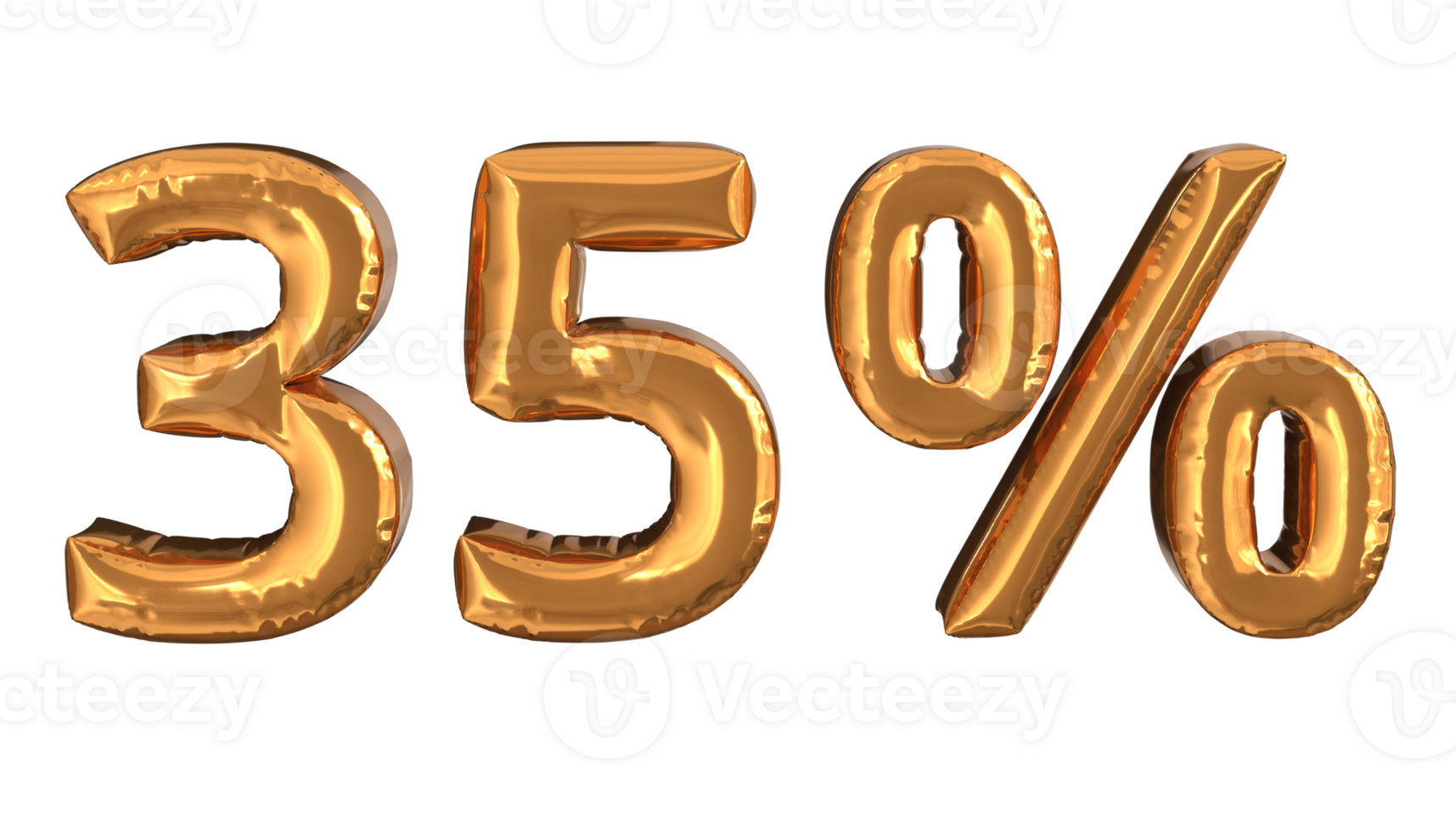 3d rendering of gold foil balloons text of percentage, suitable for advertising content png