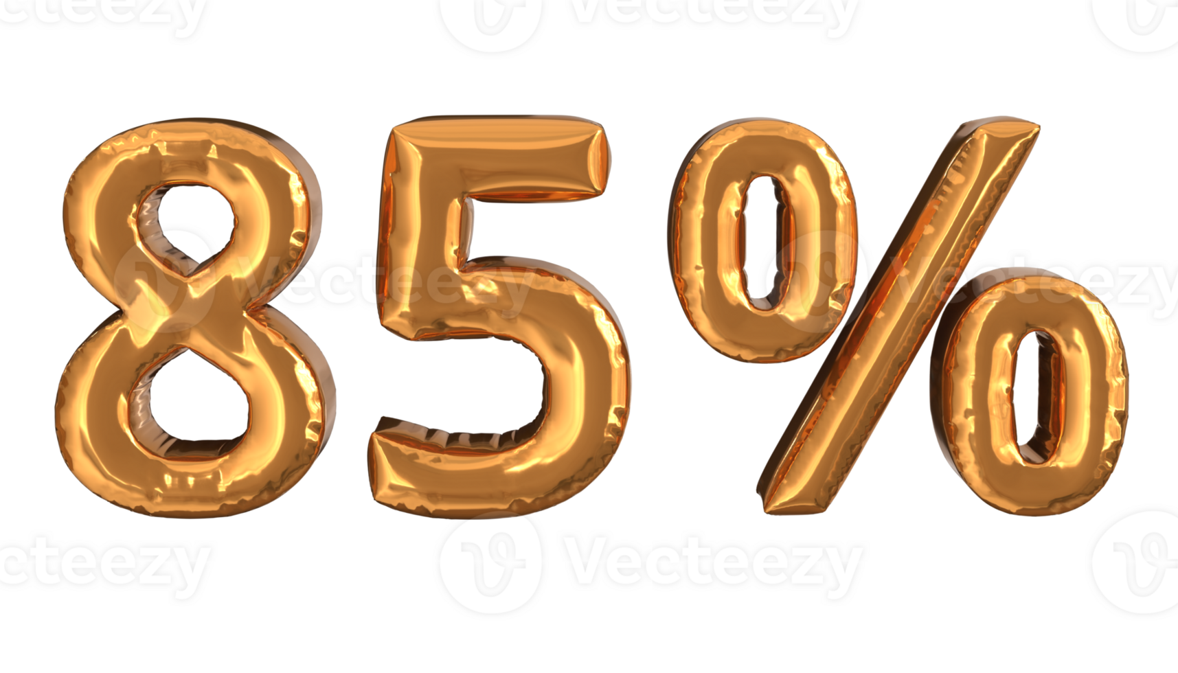 3d rendering of gold foil balloons text of percentage, suitable for advertising content png