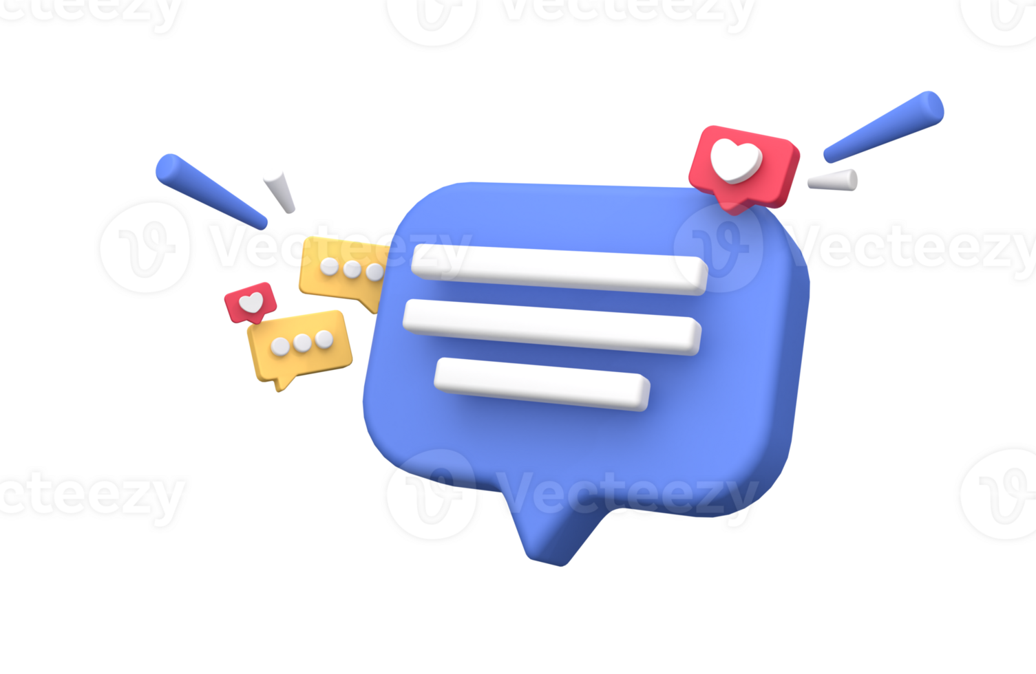 3d rendering of  Speech bubble messages, social media communication concept, chat box png