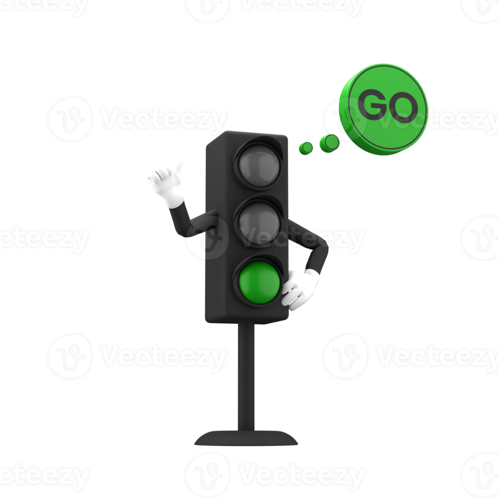 3d Rendern von Grün der Verkehr Licht und gehen Zeichen mit ausdrucksvoll Hand, 3d Symbole einstellen png