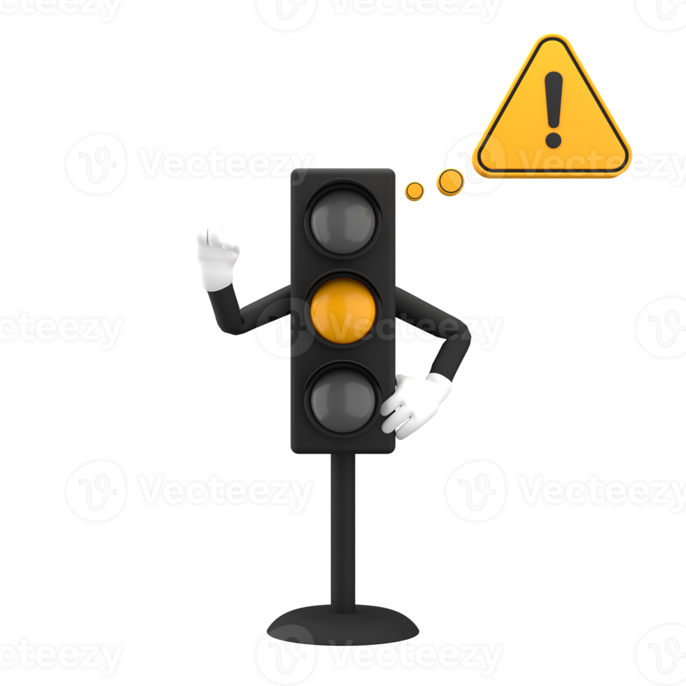 3d Rendern von Gelb der Verkehr Licht und Warnung Zeichen mit ausdrucksvoll Hand, 3d Symbole einstellen png