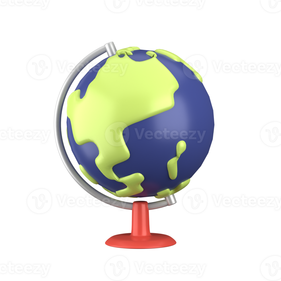 3d renderen van school- wereldbol, fit voor ontwerp middelen van onderwijs en wetenschap, terug naar school- concept, kantoor, enz. 3d pictogrammen reeks met geïsoleerd wit achtergrond png