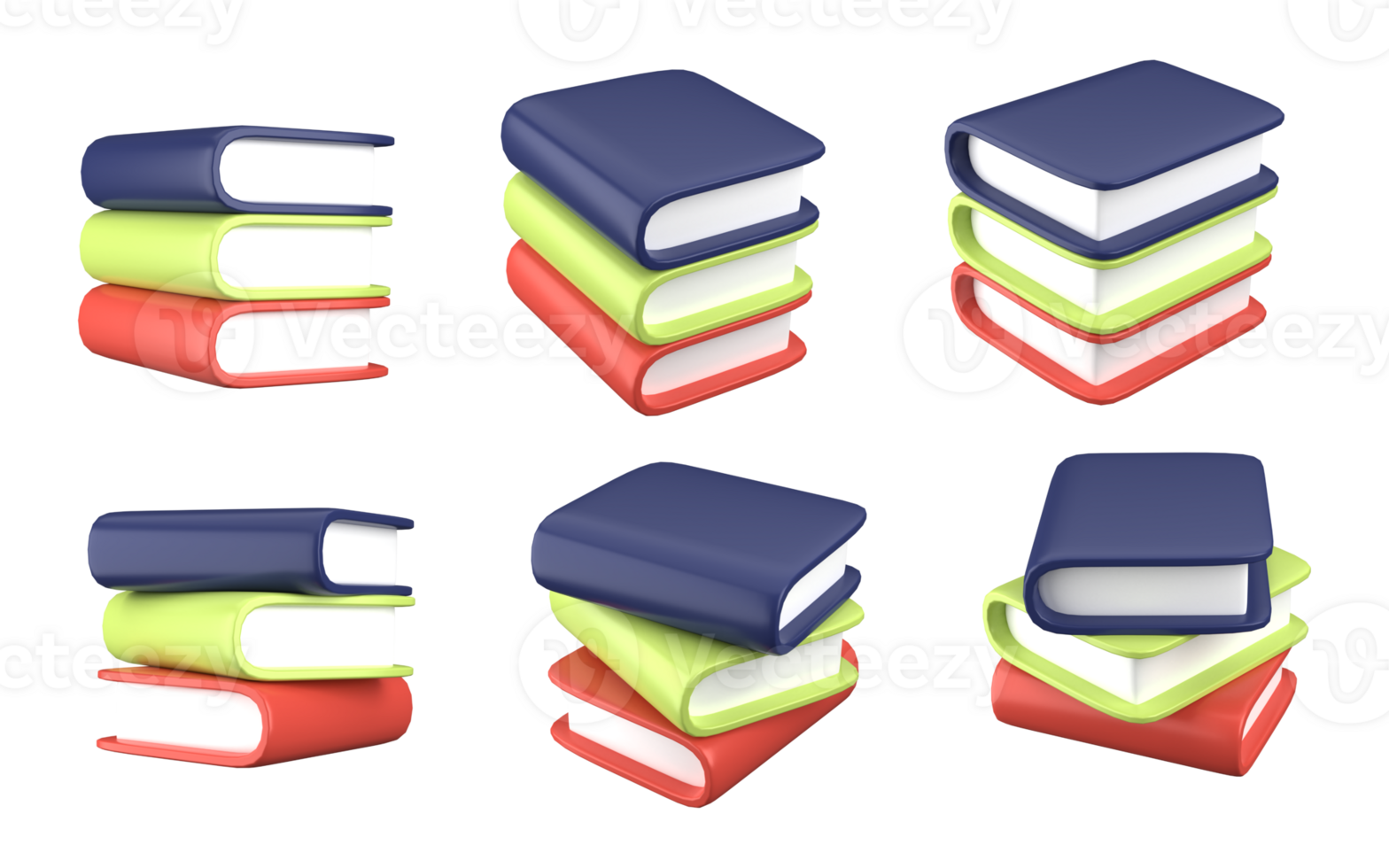 3d rendering of school stack of books, fit for design assets of education and science, back to school concept, office, etc. 3d icons set with isolated white background png