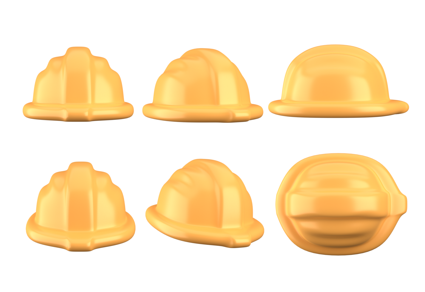 realistisch gedetailleerd 3d geel bouw helm set. gelukkig arbeid dag. 3d weergave. png