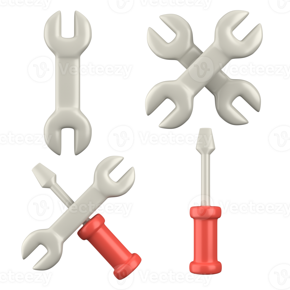 llave inglesa y destornillador. labor día. 3d representación aislado en blanco antecedentes png