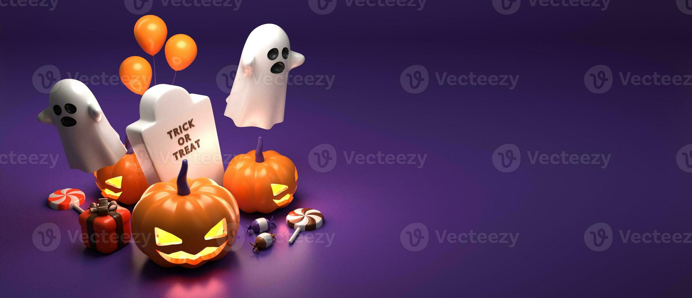 3d rendering of horizontal poster and banner for Halloween with copy space area photo