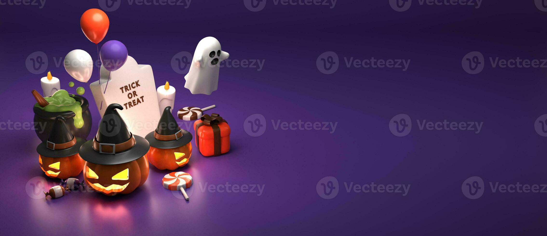 3d rendering of horizontal poster and banner for Halloween with copy space area photo