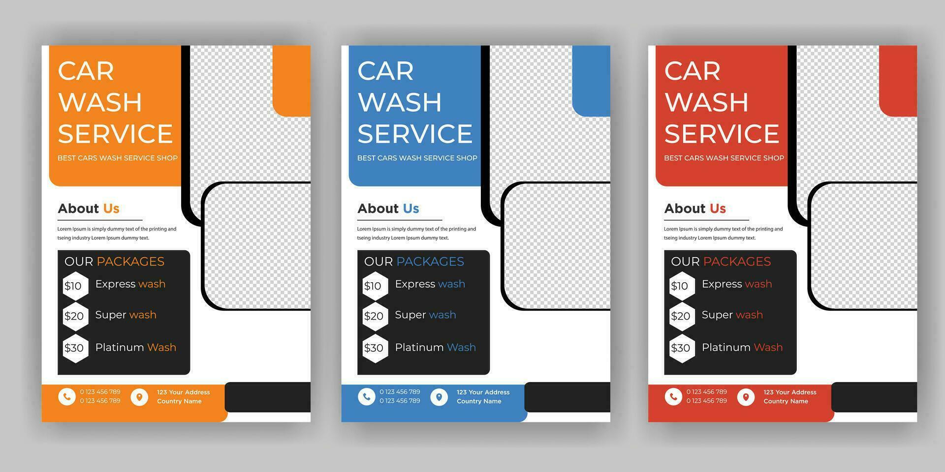 Creative Car Wash Flyer set, Abstract design carwash flyer bundle, Car Detailing, Auto Detailing Flyer, Car Wash poster templates vector