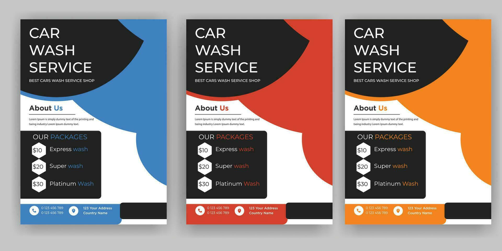 Creative Car Wash Flyer set, Abstract design carwash flyer bundle, Car Detailing, Auto Detailing Flyer, Car Wash poster templates vector