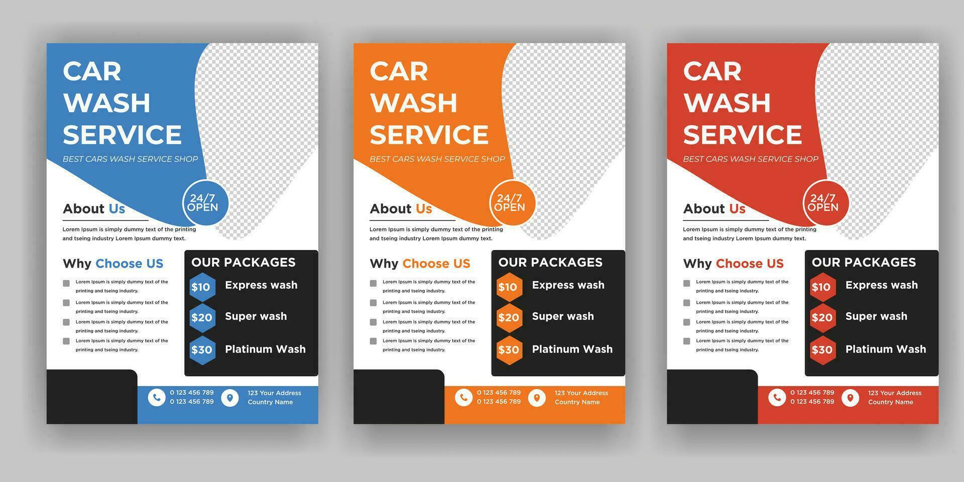 Creative Car Wash Flyer set, Abstract design carwash flyer bundle, Car Detailing, Auto Detailing Flyer, Car Wash poster templates vector