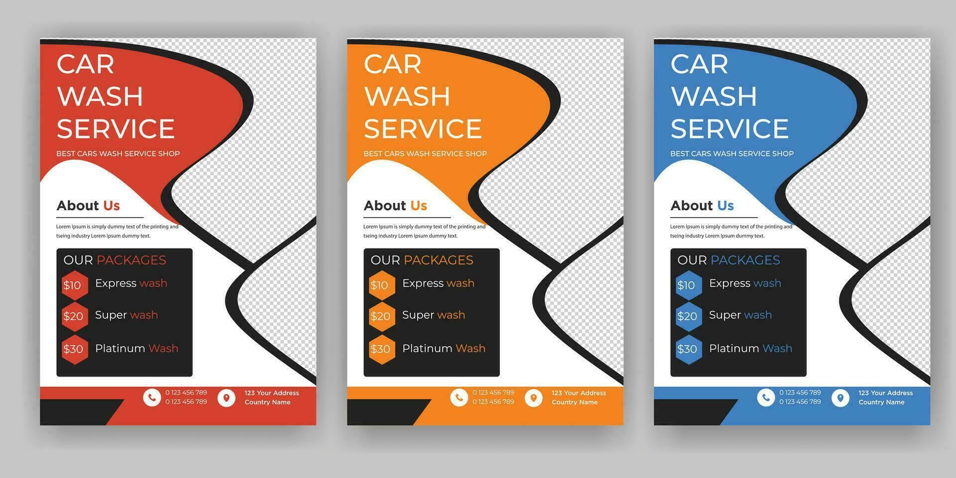 Creative Car Wash Flyer set, Abstract design carwash flyer bundle, Car Detailing, Auto Detailing Flyer, Car Wash poster templates vector