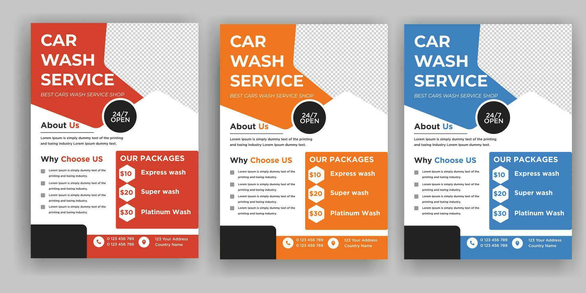 Creative Car Wash Flyer set, Abstract design carwash flyer bundle, Car Detailing, Auto Detailing Flyer, Car Wash poster templates vector