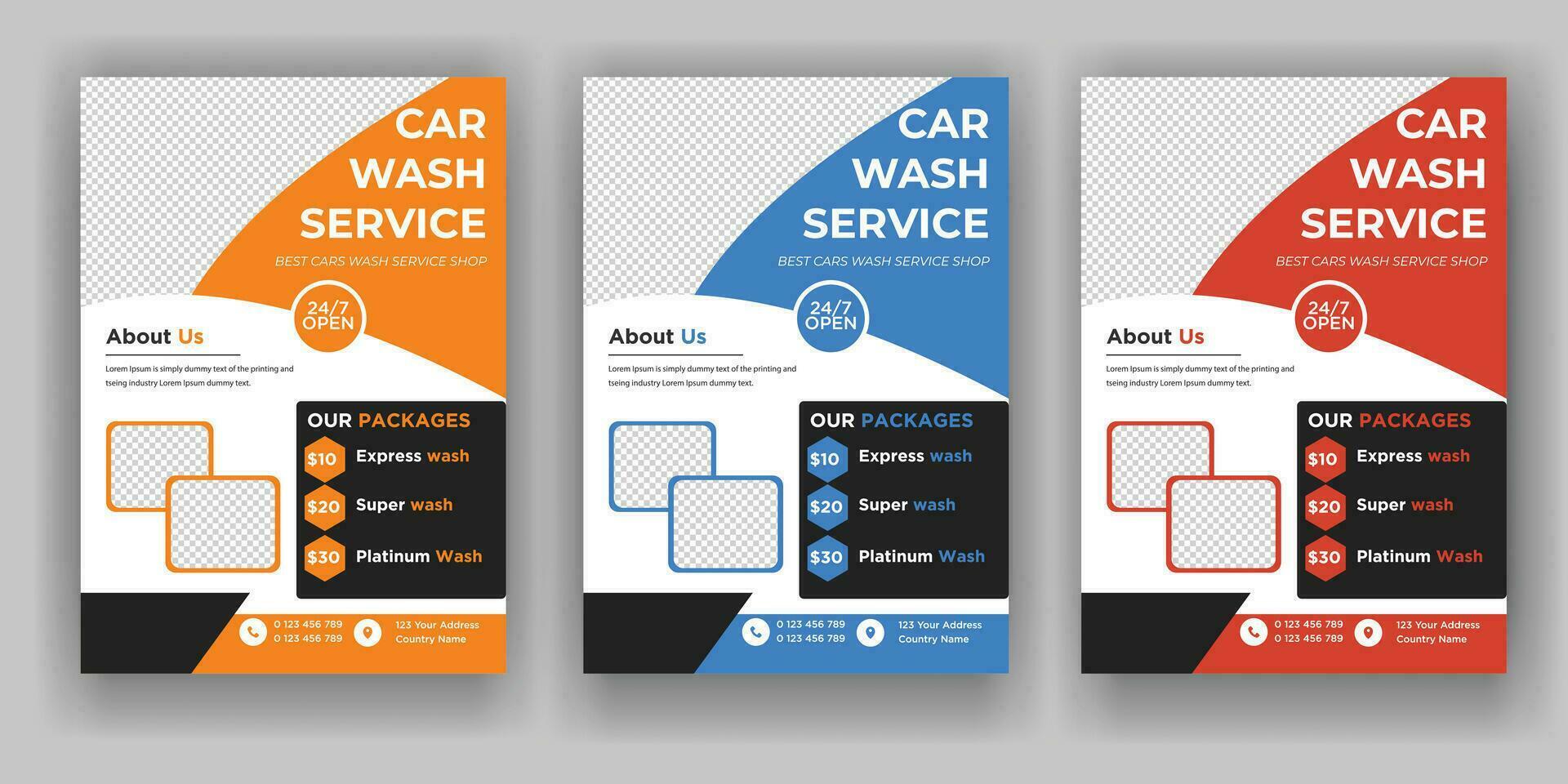 Creative Car Wash Flyer set, Abstract design carwash flyer bundle, Car Detailing, Auto Detailing Flyer, Car Wash poster templates vector