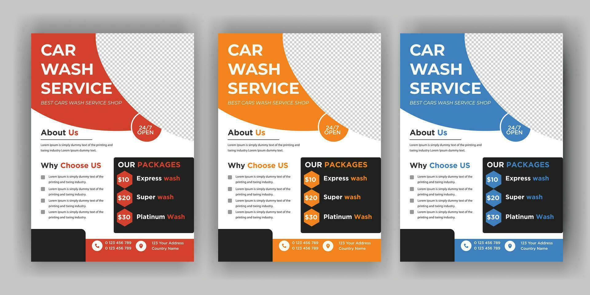 Creative Car Wash Flyer set, Abstract design carwash flyer bundle, Car Detailing, Auto Detailing Flyer, Car Wash poster templates vector