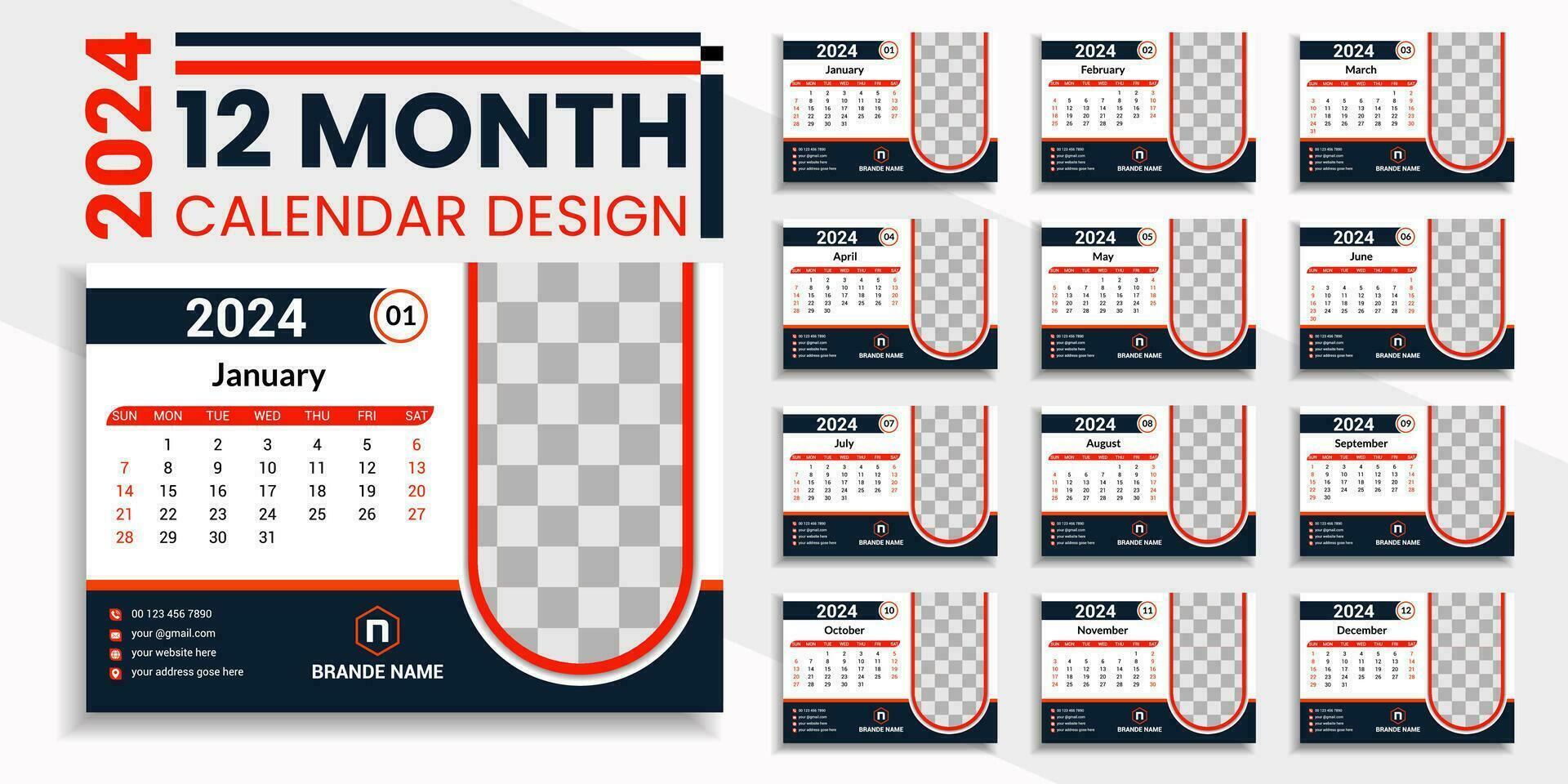 Unique and Creative Desk Calendar Design 2024 Template vector