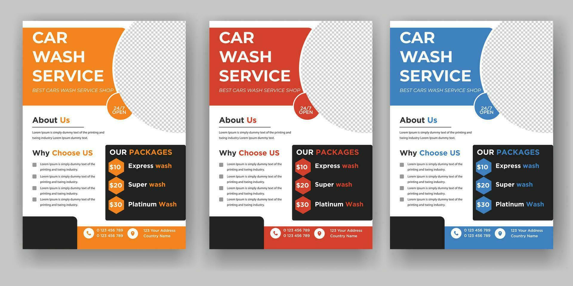 Creative Car Wash Flyer set, Abstract design carwash flyer bundle, Car Detailing, Auto Detailing Flyer, Car Wash poster templates vector