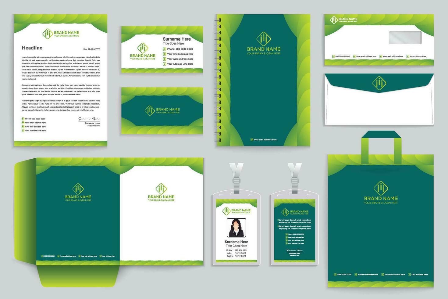 corporativo verde color papelería diseño vector