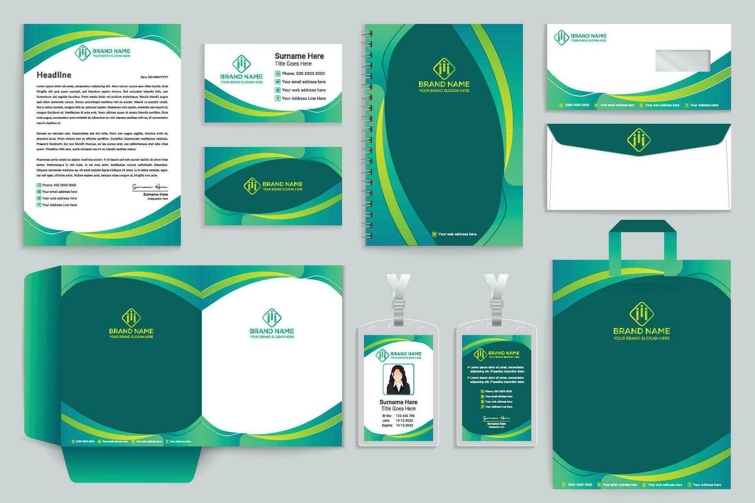 corporativo verde color papelería diseño vector