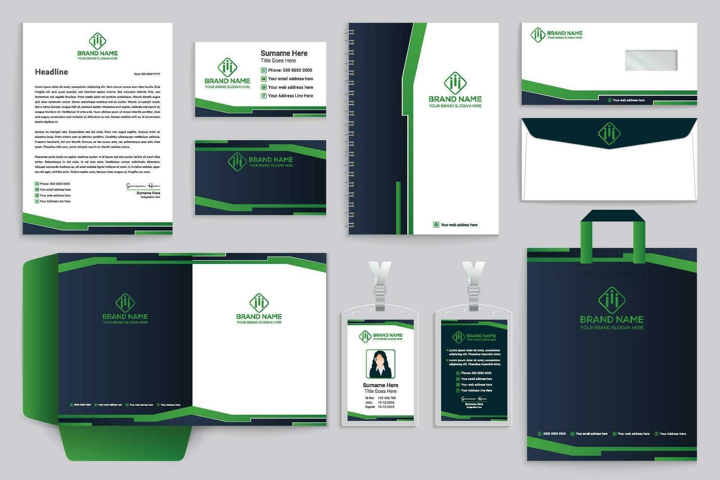 Corporate  green color stationery design vector