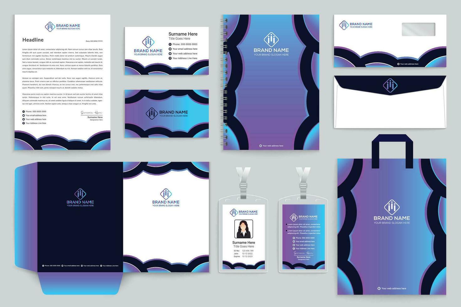 Gradient color  stationery template vector