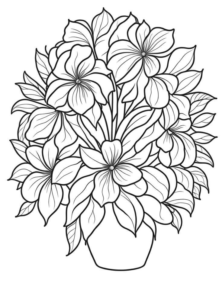 Bouquet of flowers coloring book page on transparent background. png
