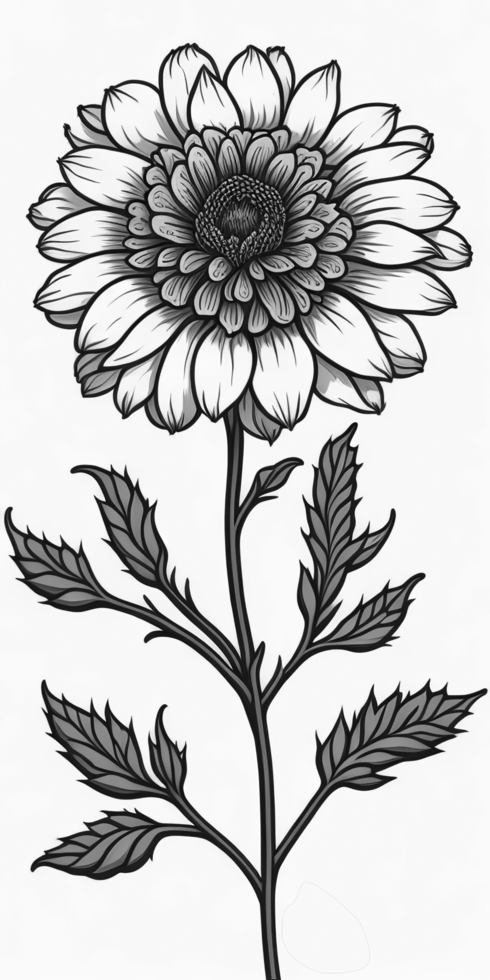 Marigold flower coloring book page on transparent background. png