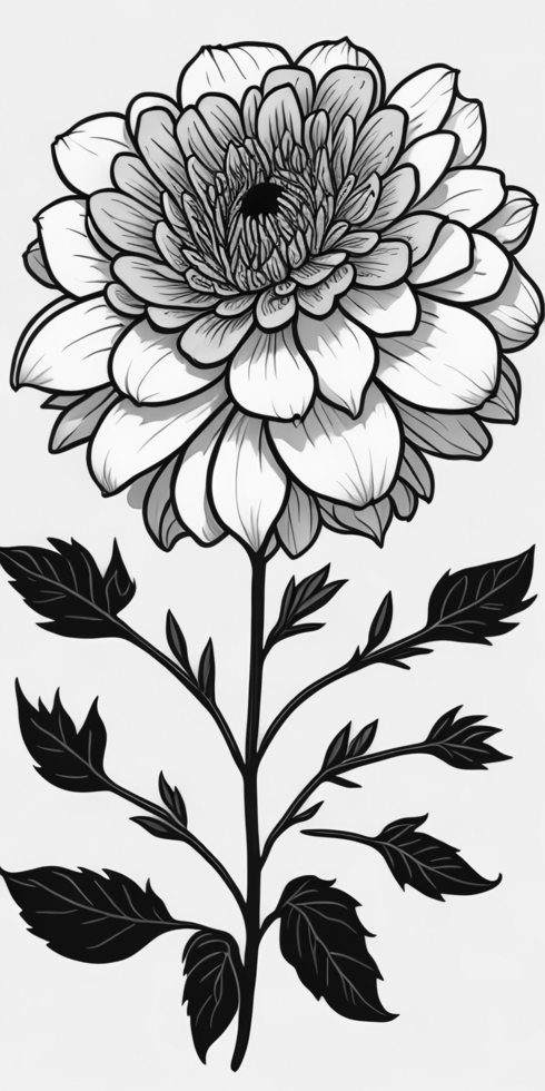 Marigold flower coloring book page on transparent background. png