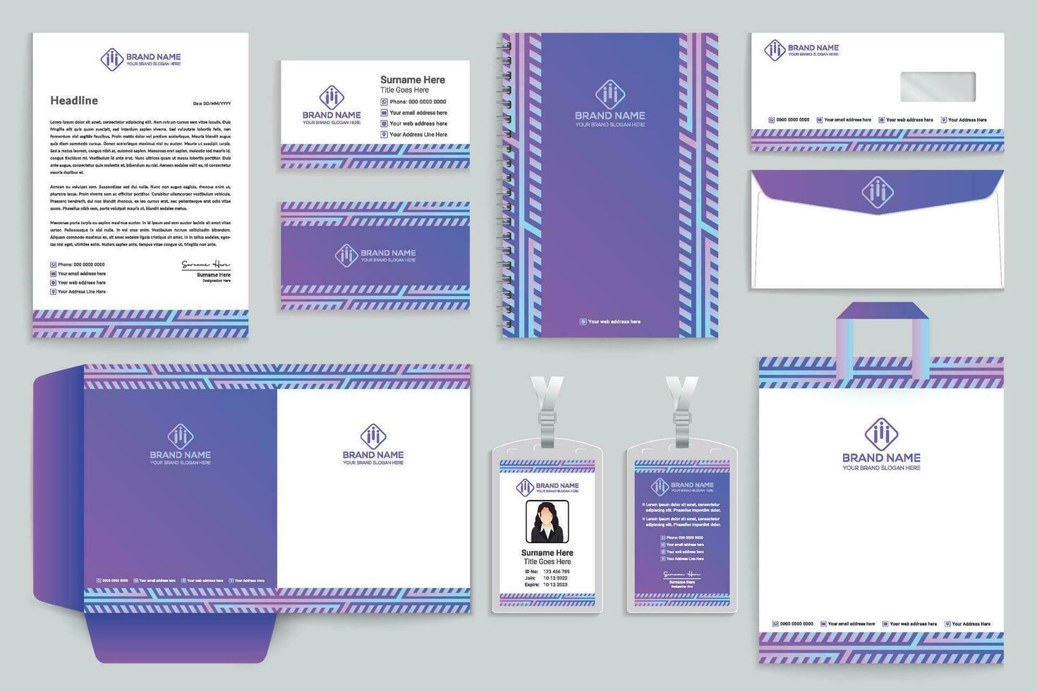 Gradient color  stationery template vector