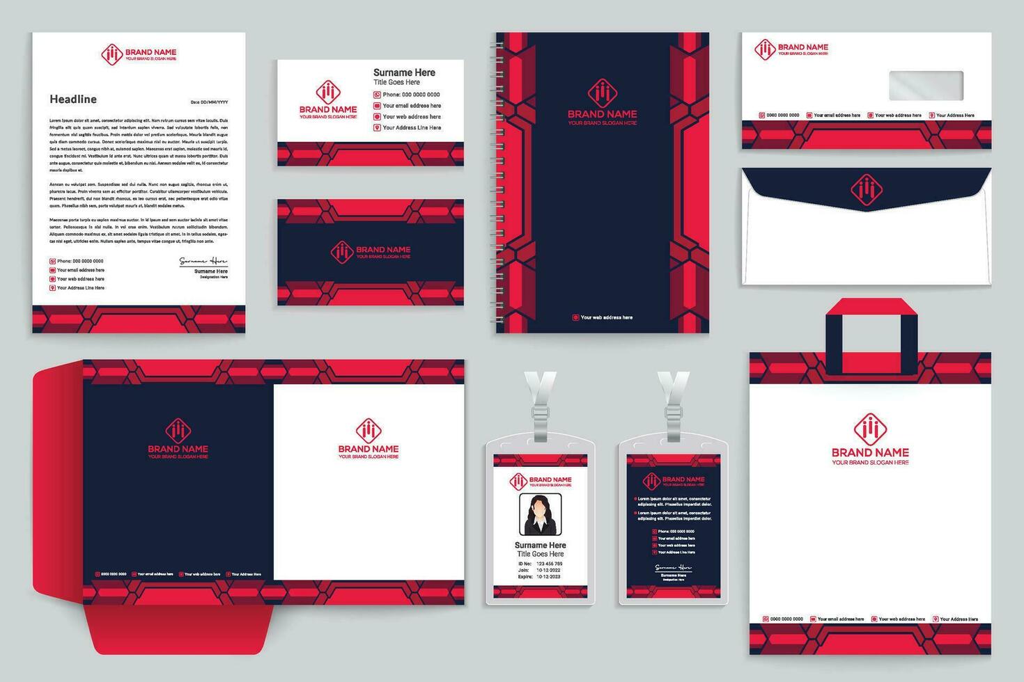 corporativo rojo y negro color papelería diseño vector