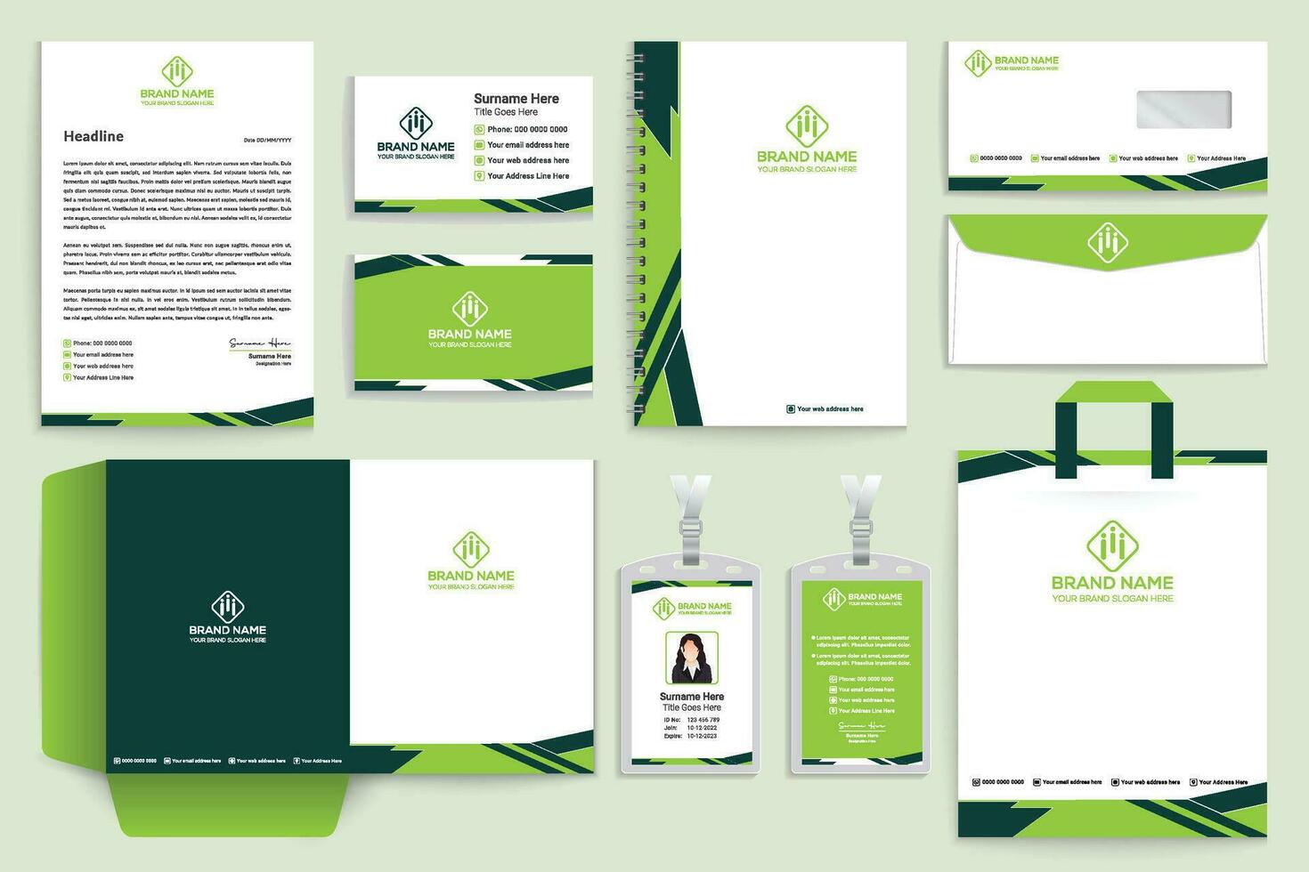 Corporate  green color stationery design vector