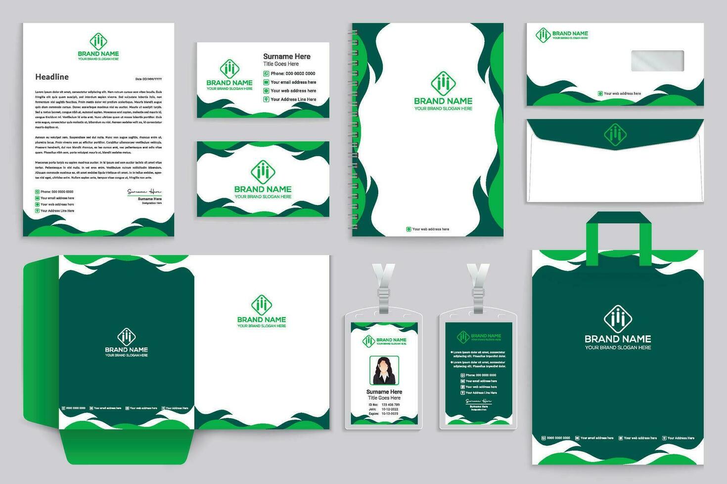 corporativo verde color papelería diseño vector