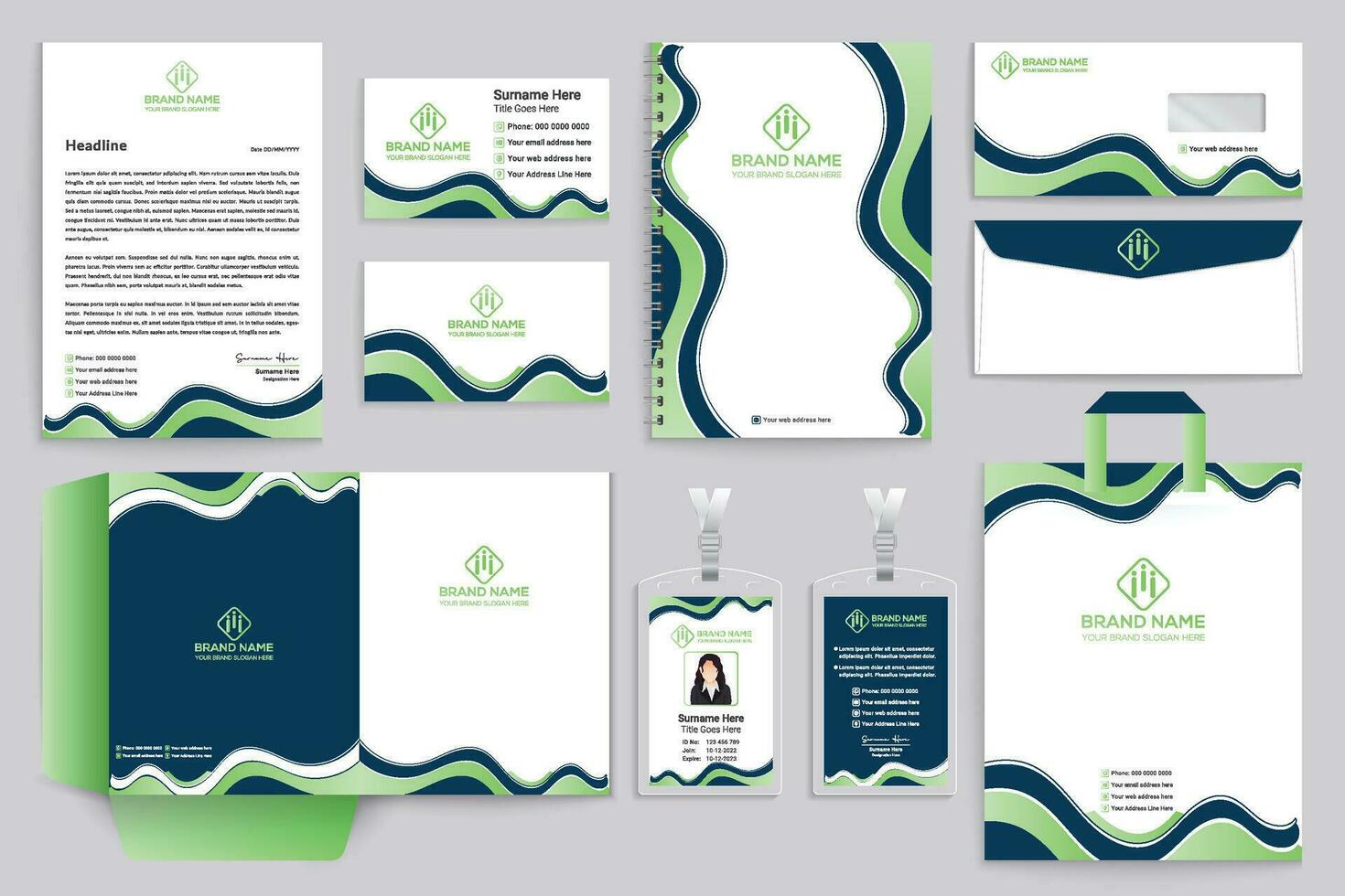 corporativo verde color papelería diseño vector