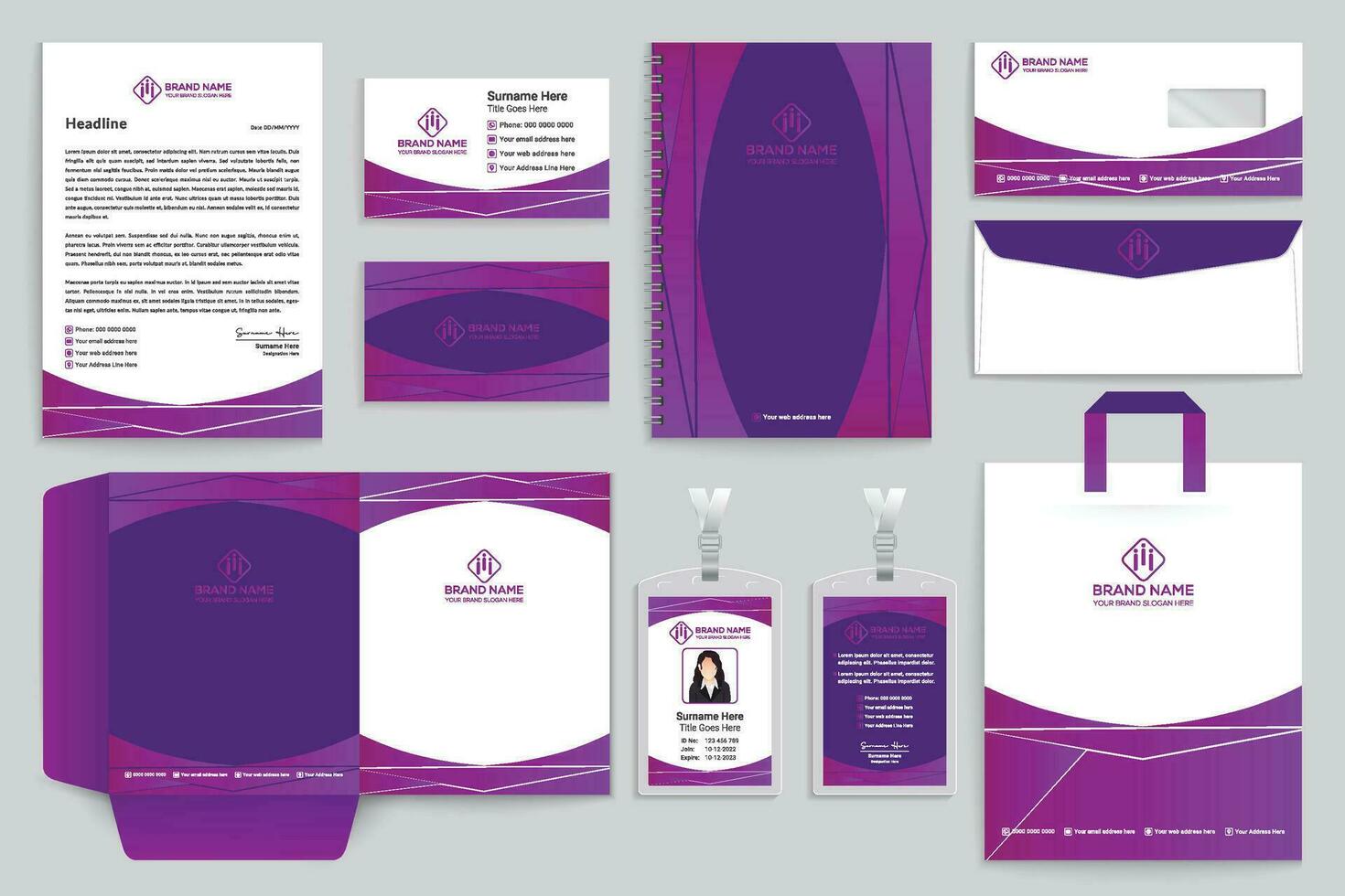 Gradient  color  stationery template vector