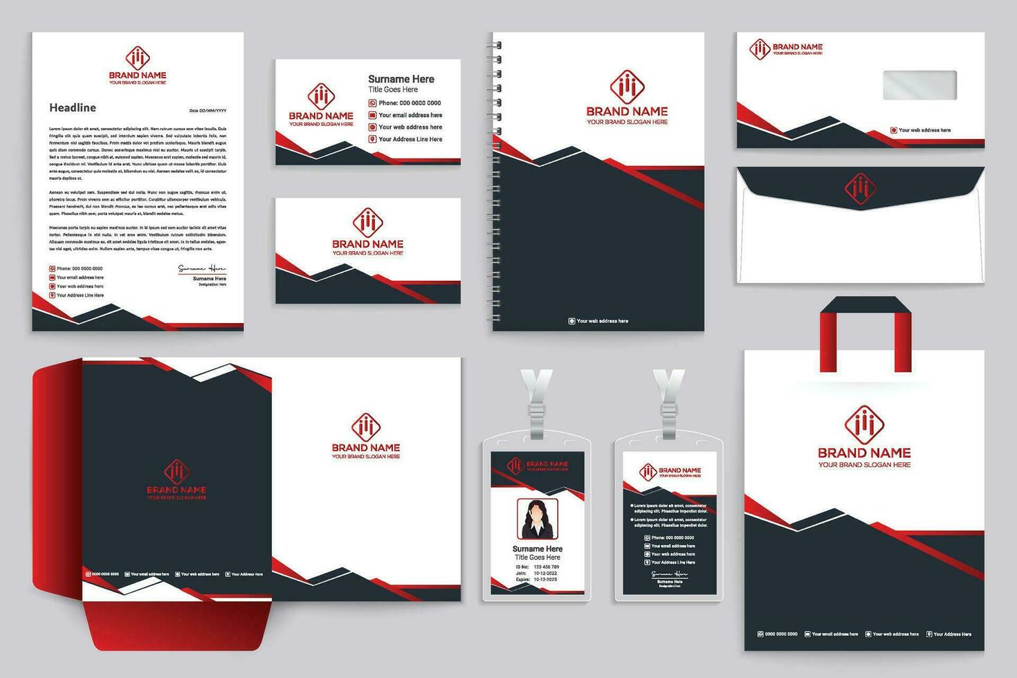 Corporate red and black color stationery design vector