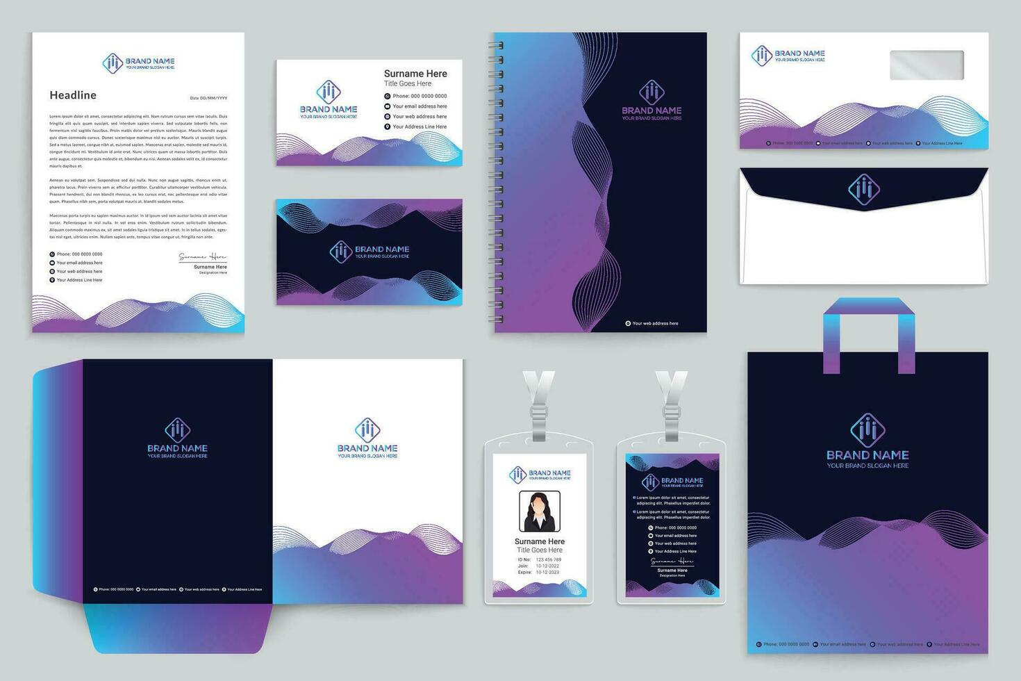 Gradient color  stationery template vector