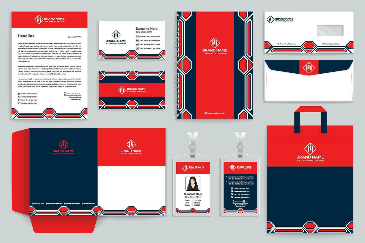 Red color stationery design vector