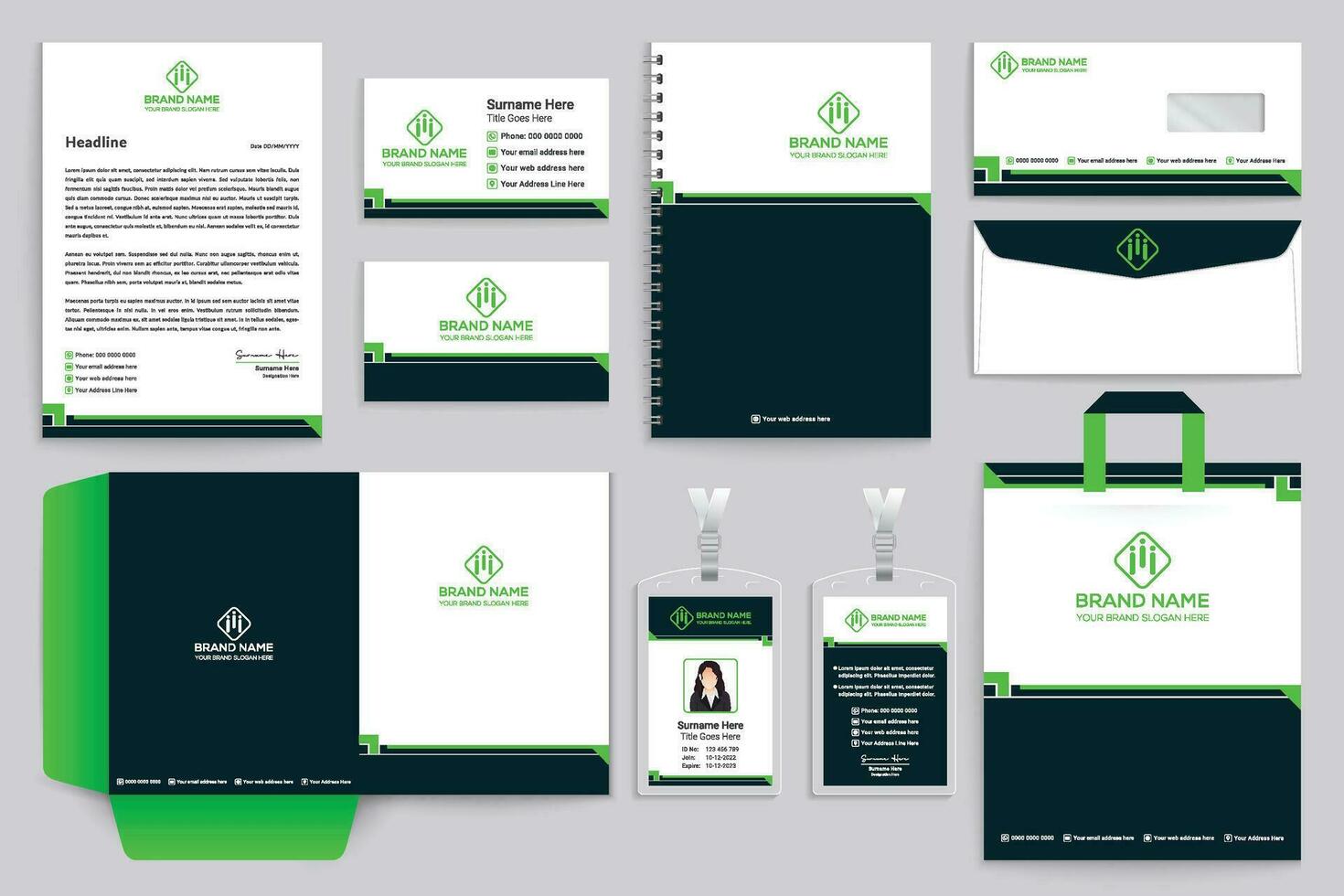 corporativo verde color papelería diseño vector